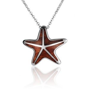 Sterling Silver Koa Wood Cushion Starfish Pendant